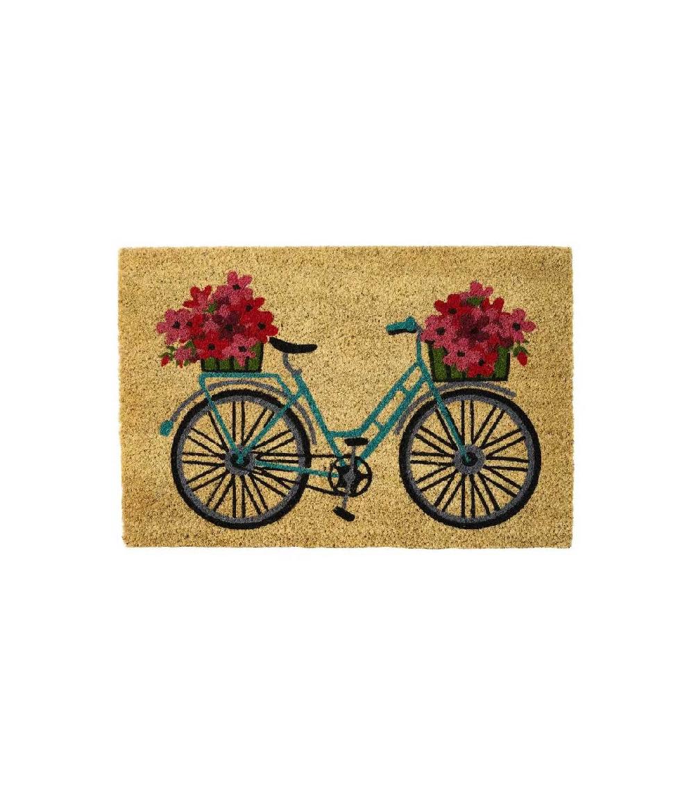 wadiga Paillasson Coco Multicolore Vélo Fleuri - 60x40x1.5cm