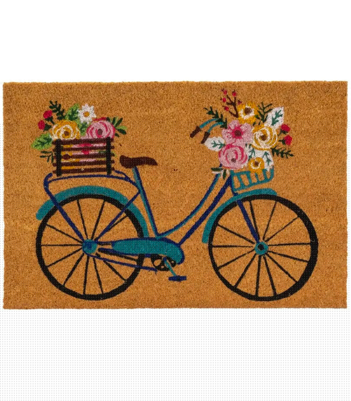 wadiga Paillasson coco multicolore vélo fleuri 60x40x1.5cm