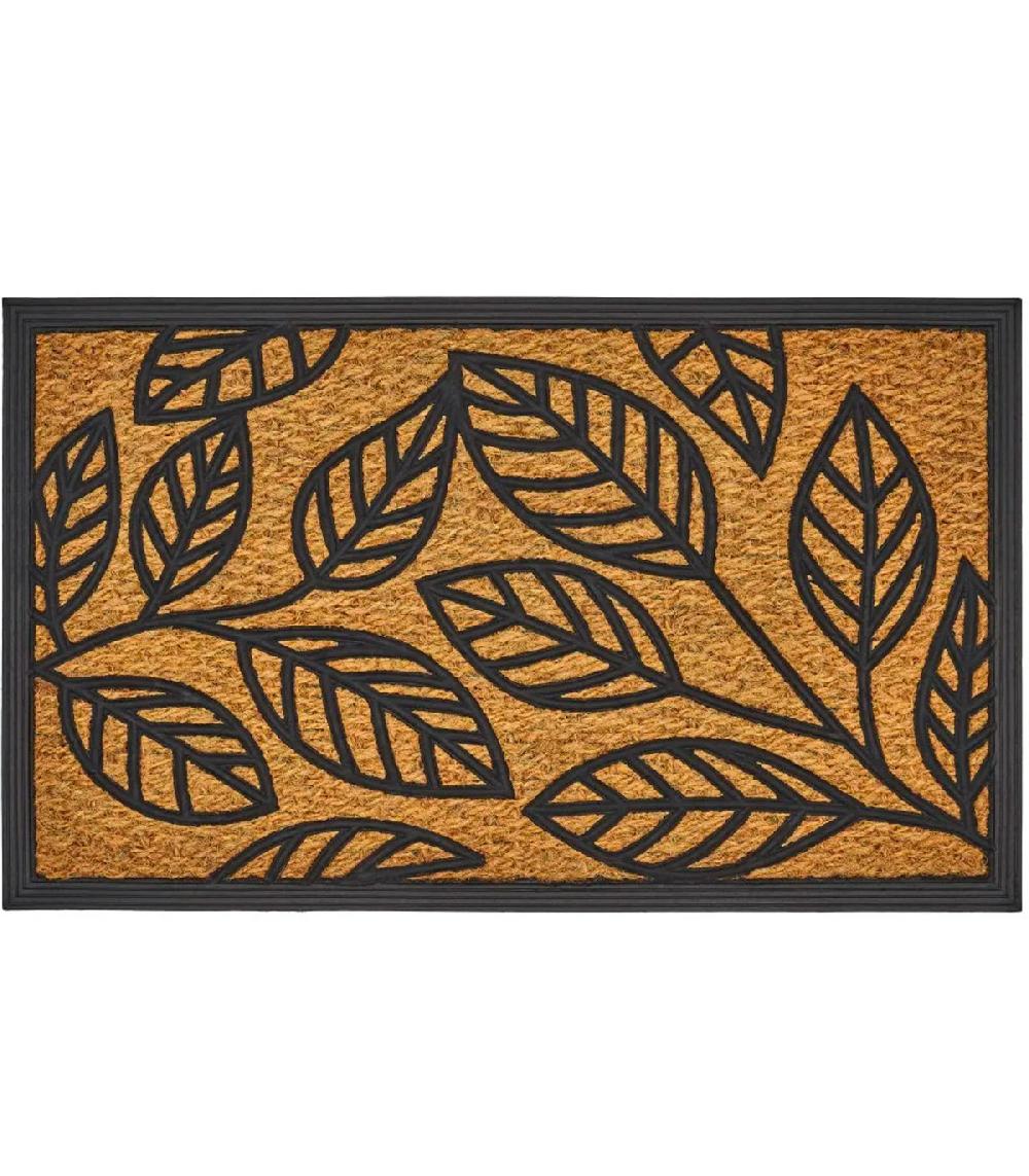 wadiga Paillasson en caoutchouc et fibres de coco feuilles 60x40cm