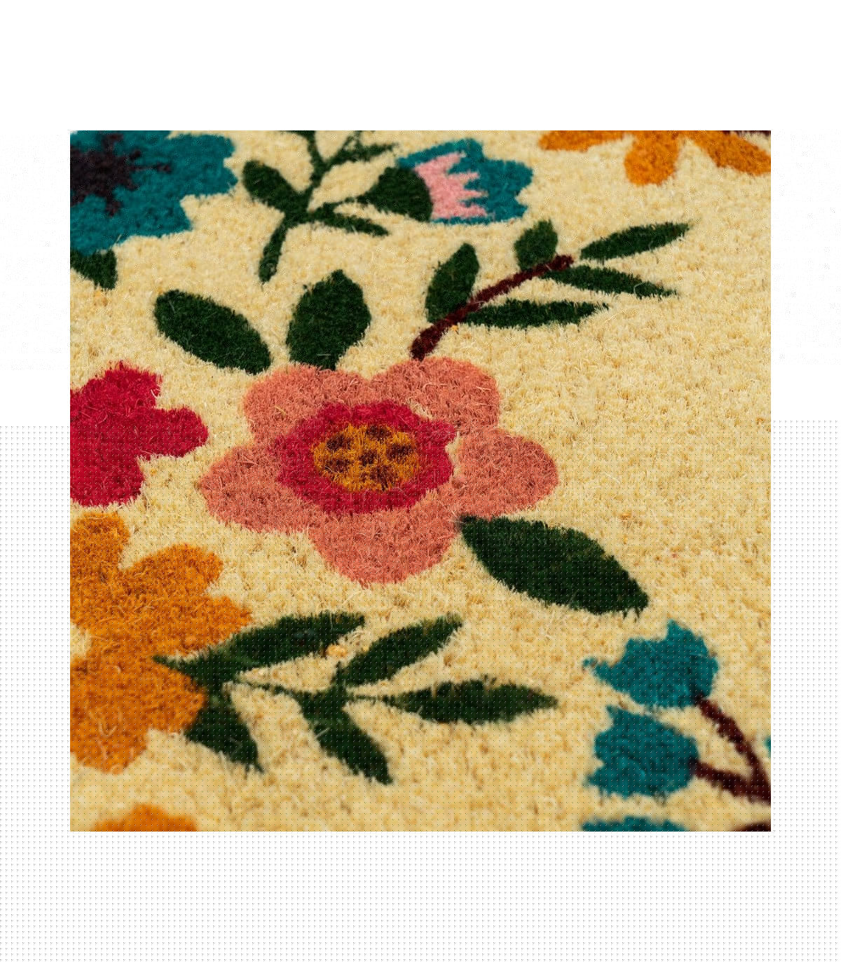 Wadiga Paillasson Rond Coco Multicolore Fleurs - Diamètre 60cm