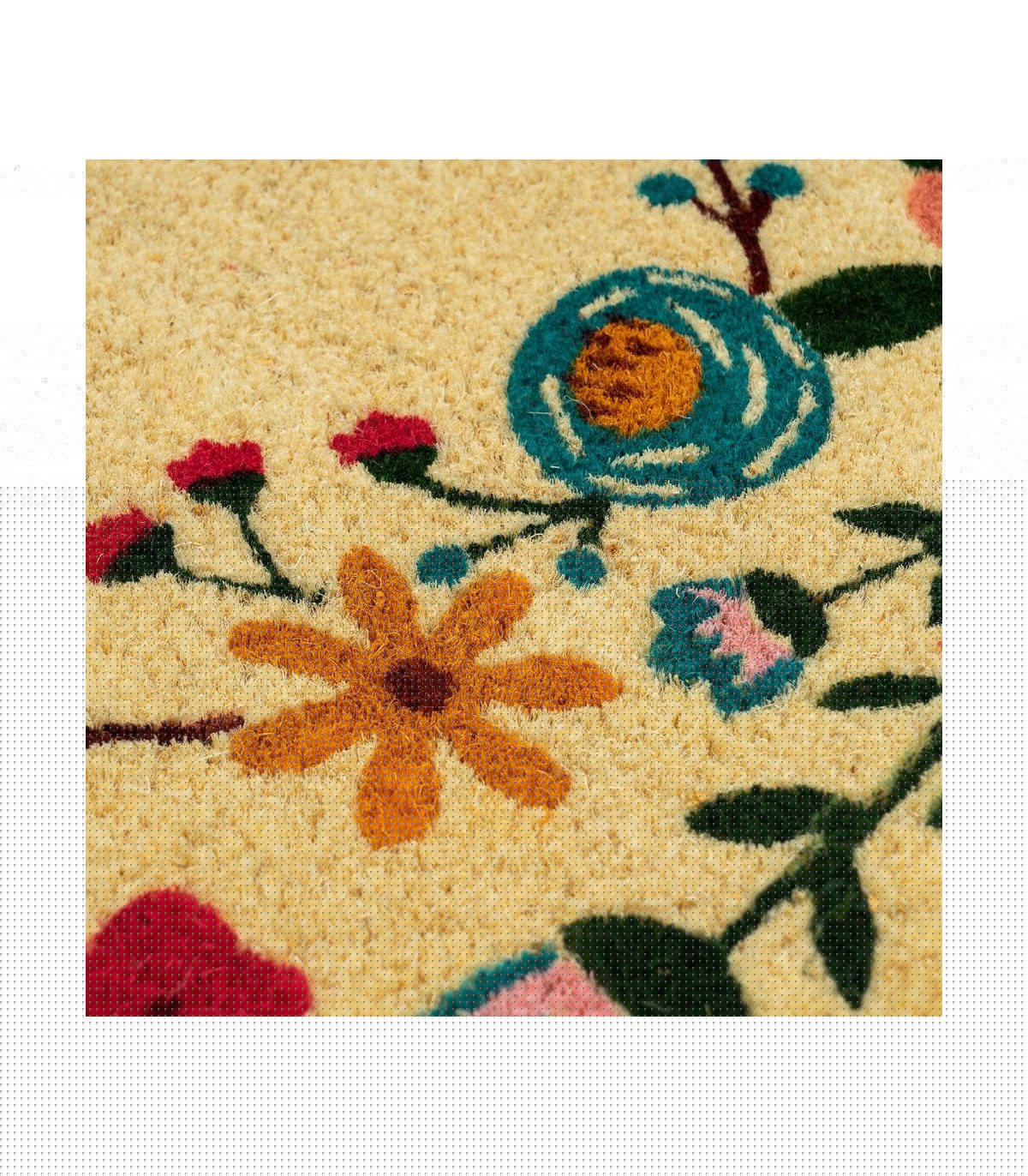 Wadiga Paillasson Rond Coco Multicolore Fleurs - Diamètre 60cm