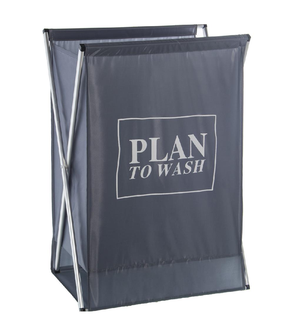 wadiga Panier à linge aluminium et polyester gris Plan to Wash - 45x32x71cm