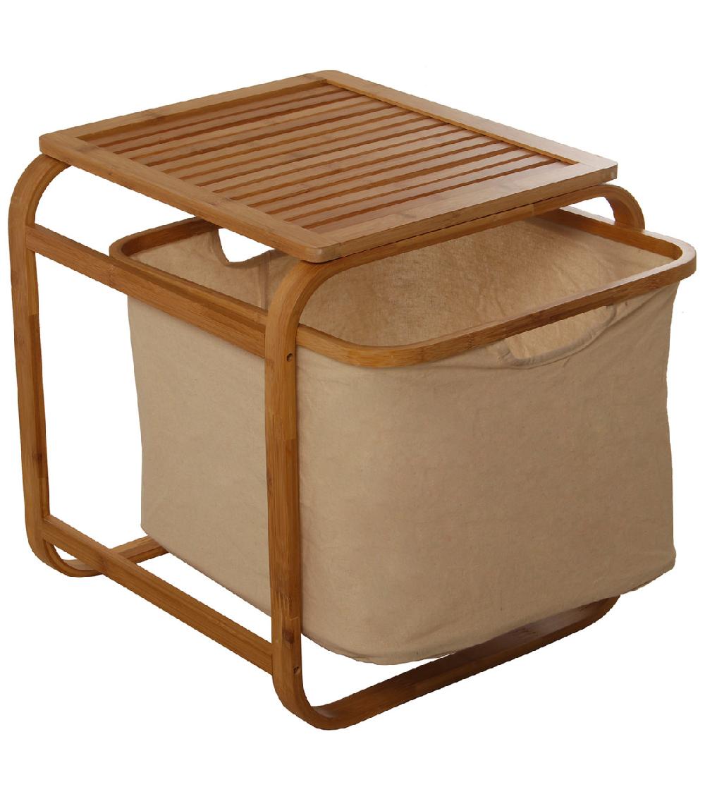 Wadiga Panier à Linge Bambou Et Lin écru 45x45x50cm