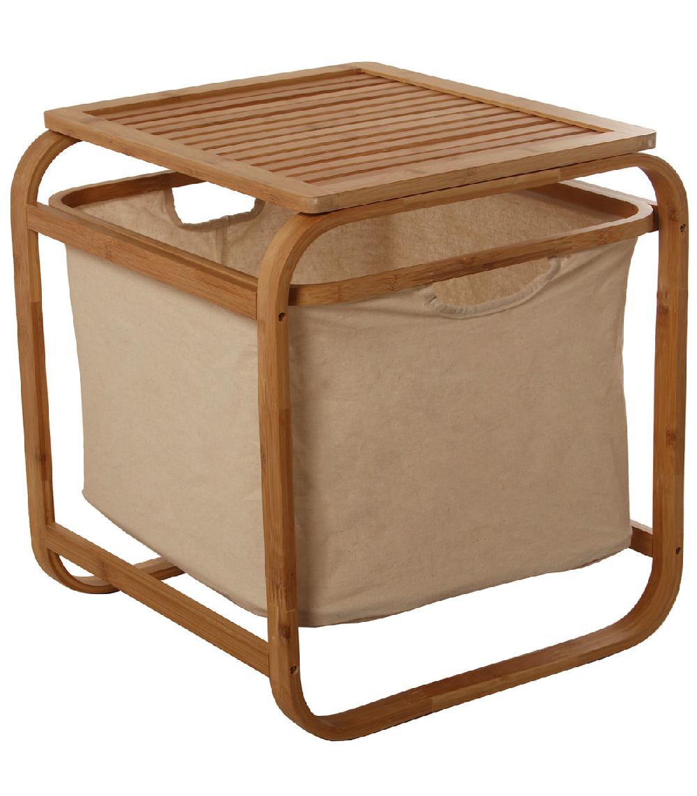 wadiga Panier à linge bambou et lin écru 45x45x50cm