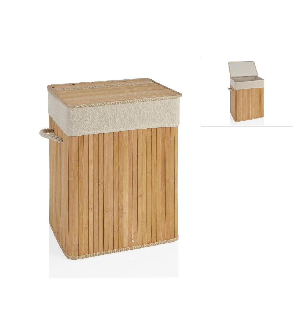 Wadiga Panier à Linge Bambou Poignées Corde Intérieur Amovible Beige