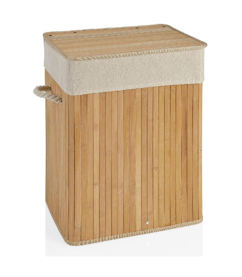 wadiga Panier à Linge Bambou Poignées Corde Intérieur Amovible Beige