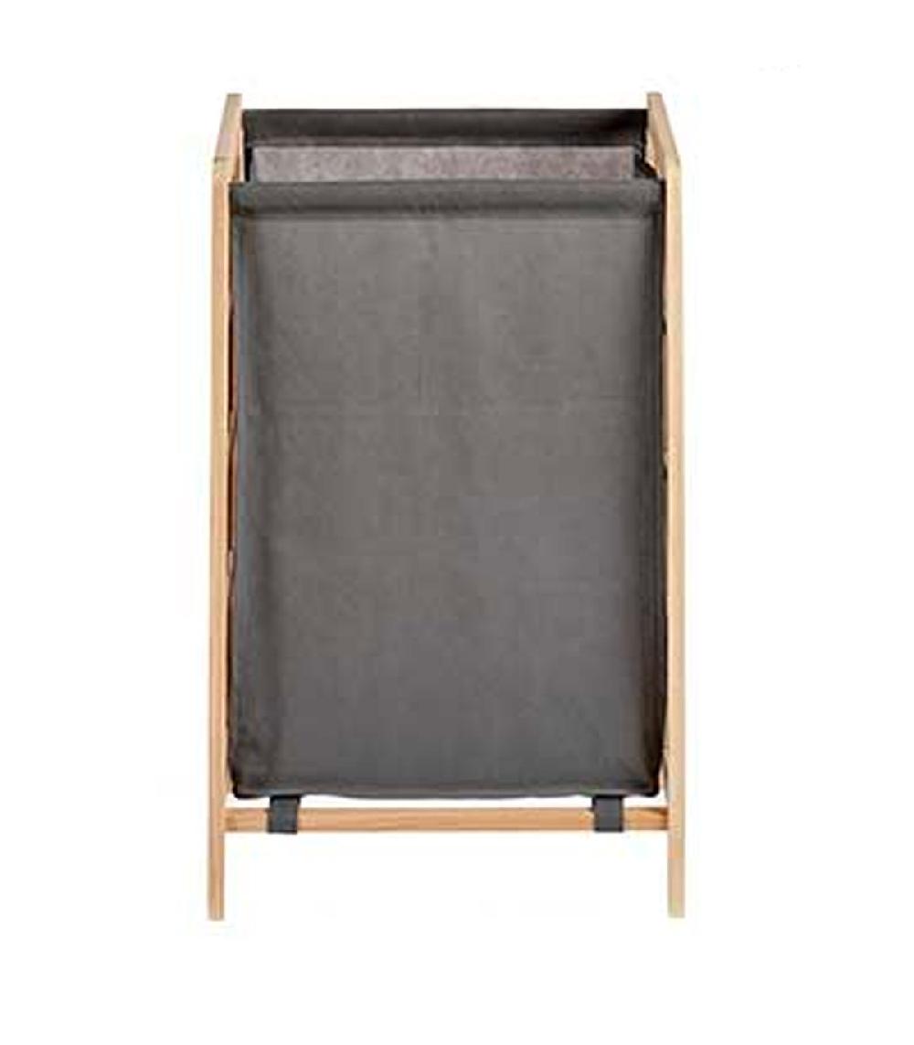 Wadiga Panier à Linge Bois Et Toile Grise 39.5x33x60cm
