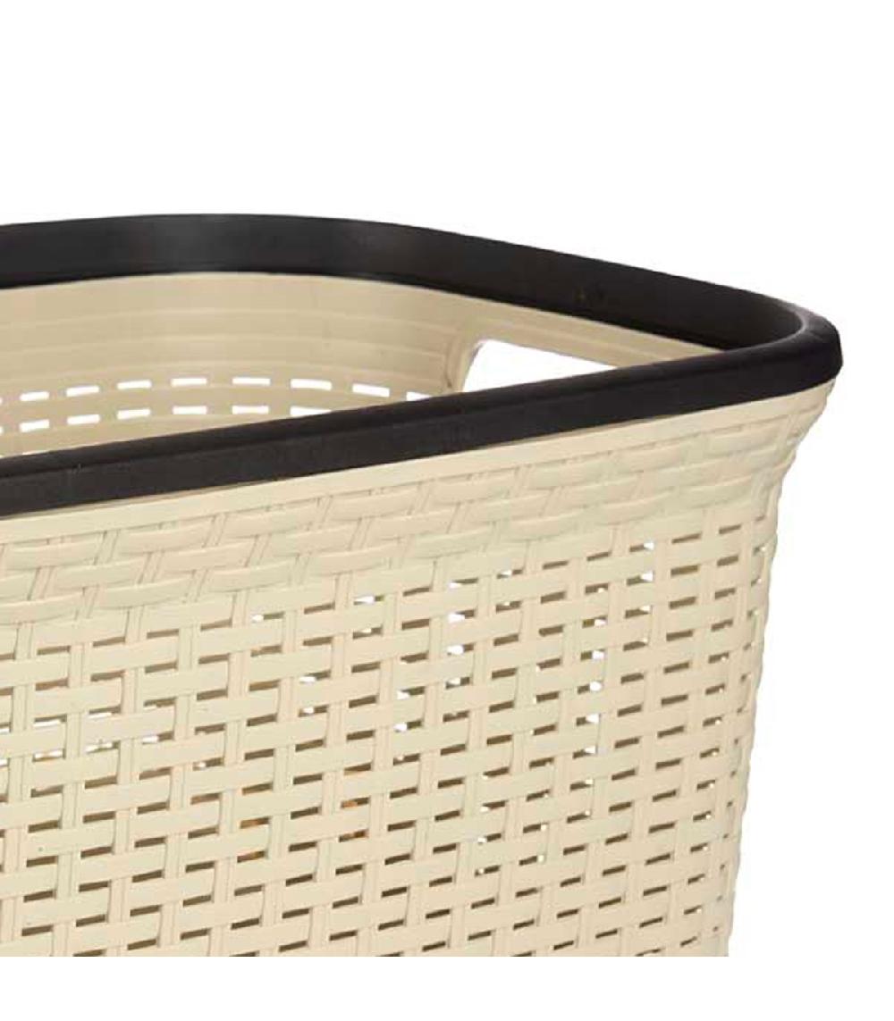 Wadiga Panier à Linge Buanderie Beige Et Noir 2 Poignées