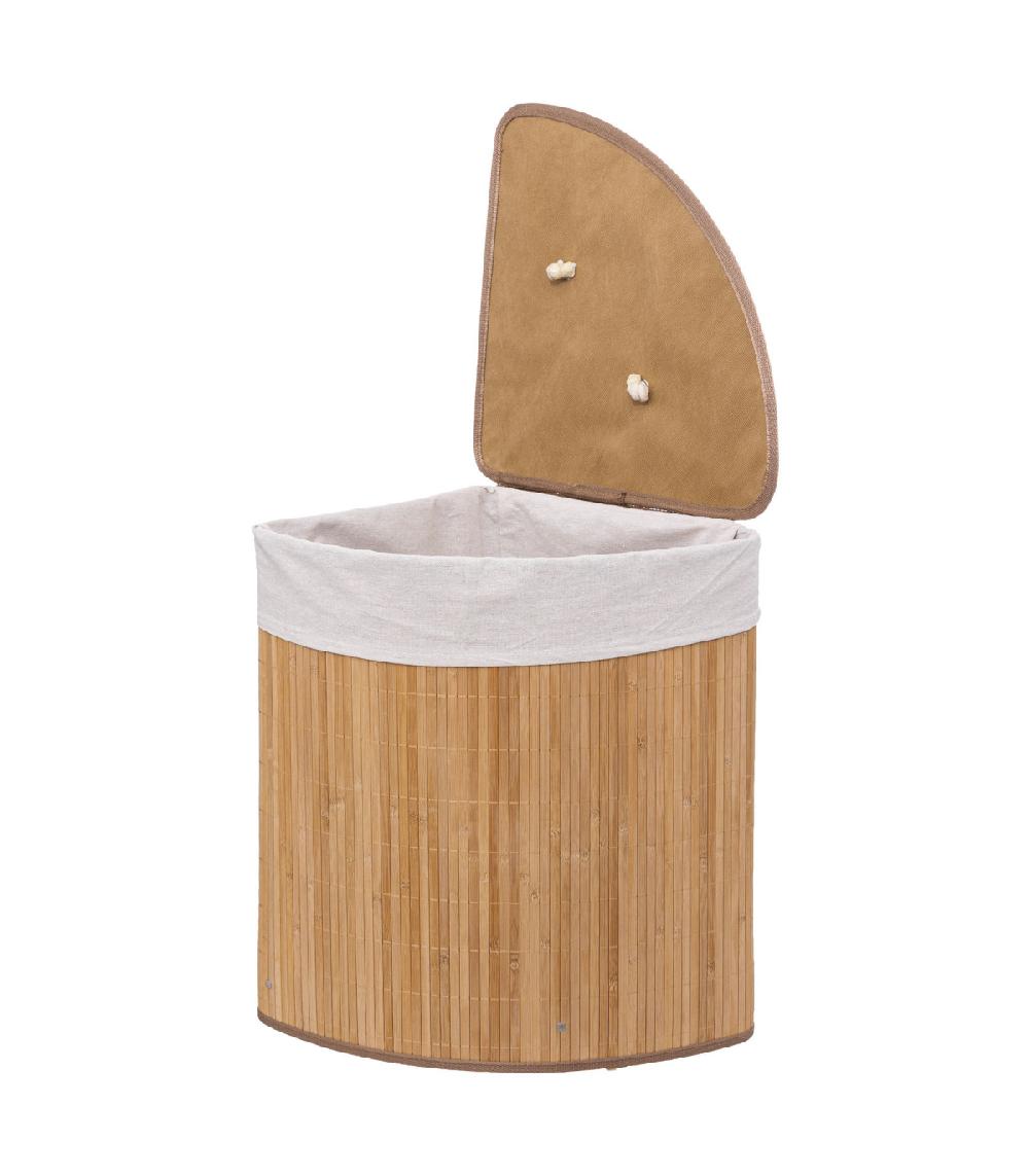 Wadiga Panier à Linge D'angle En Bambou Et Intérieur Amovible En Tissu - 48L