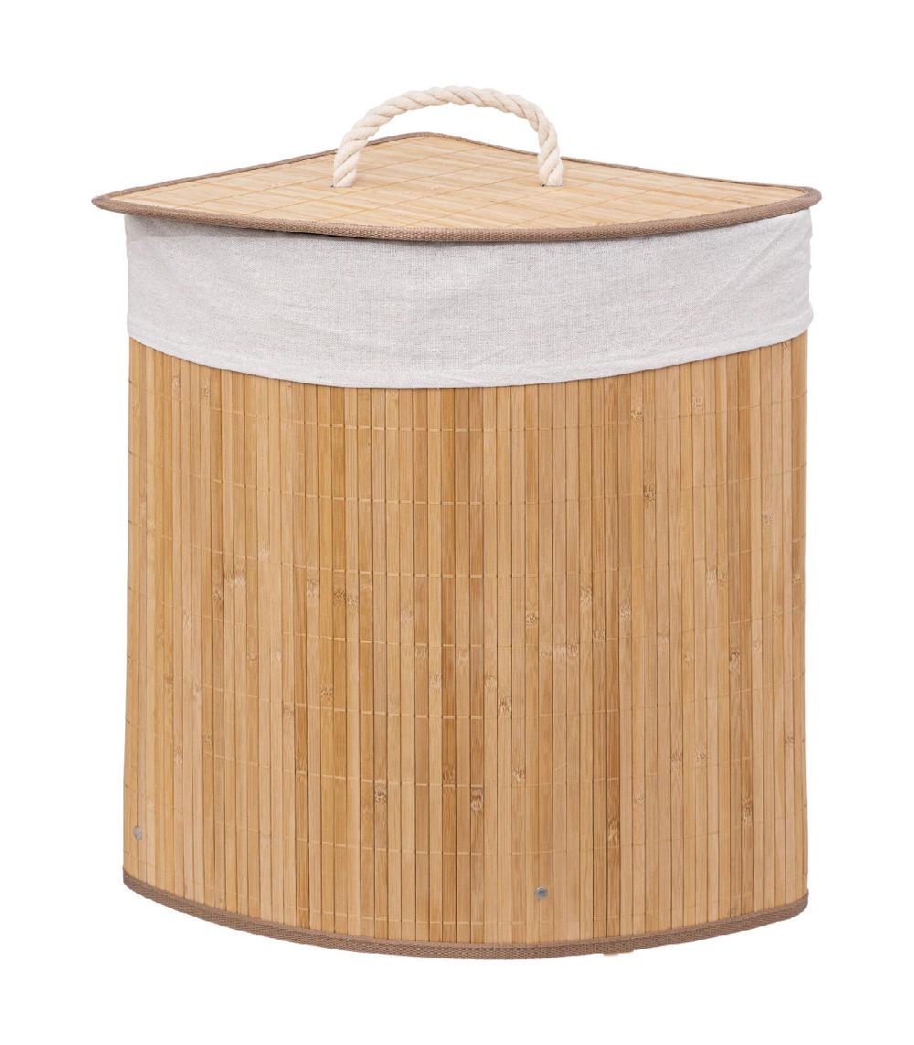 wadiga Panier à linge d'angle en bambou et intérieur amovible en tissu - 48L