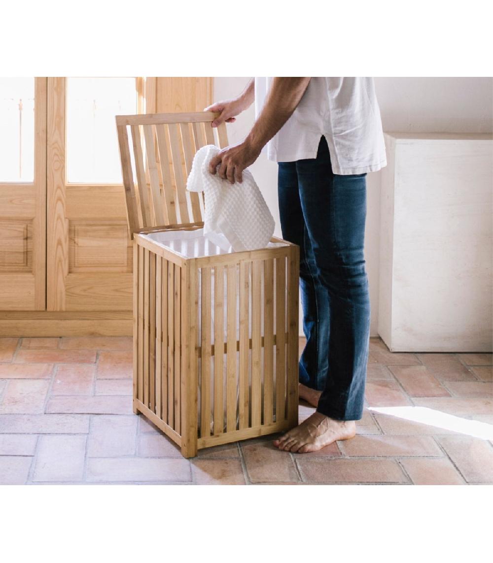 Wadiga Panier à Linge En Bambou Avec Sac Intérieur Amovible
