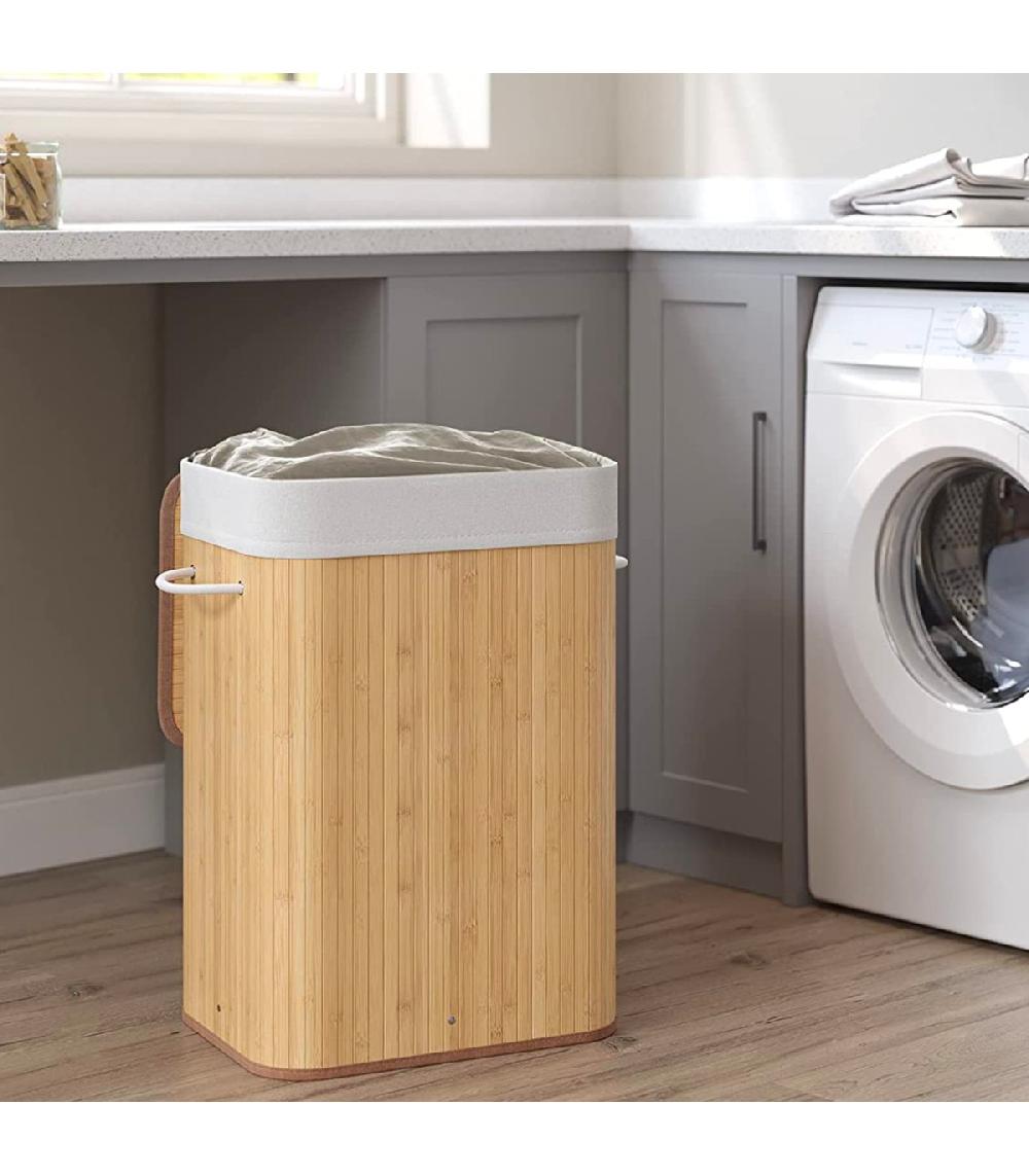 Wadiga Panier à Linge En Bambou Et Intérieur Amovible En Tissu - 60L