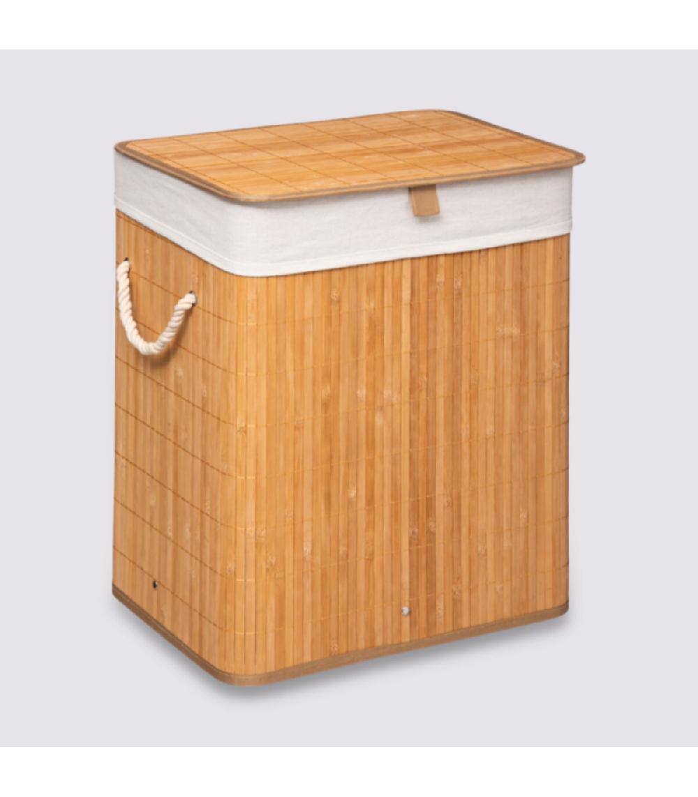 Wadiga Panier à Linge En Bambou Et Intérieur Amovible En Tissu - 60L
