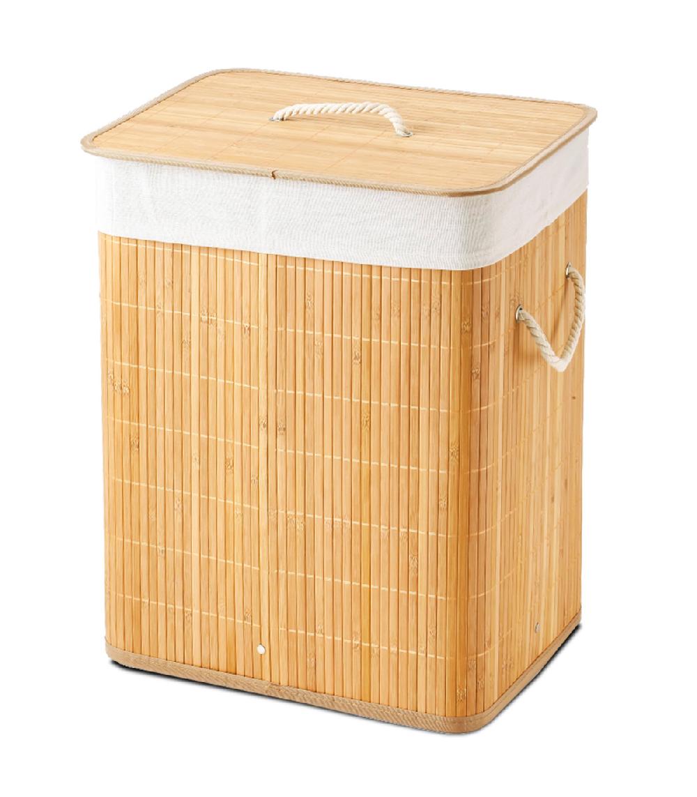 wadiga Panier à linge en bambou et intérieur amovible en tissu - 60L