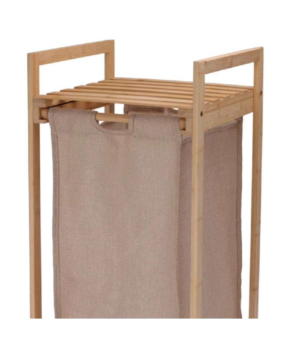 Wadiga Panier à Linge En Bambou Et Tissu Beige 33x33x73cm