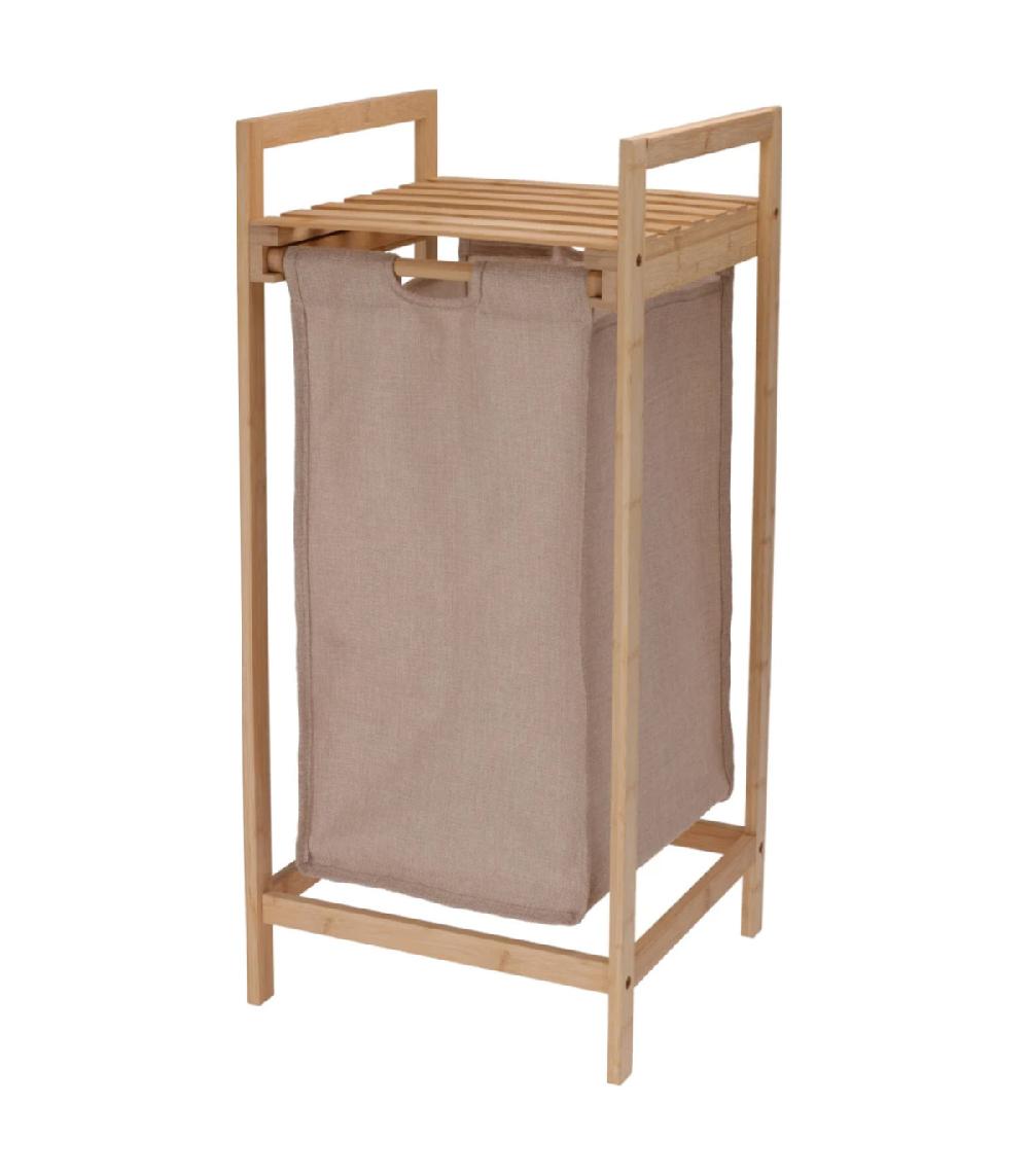 wadiga Panier à linge en bambou et tissu beige 33x33x73cm