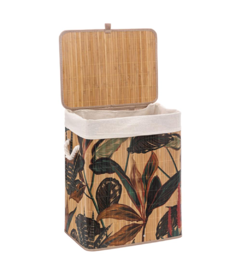 Wadiga Panier à Linge En Bambou Feuillage Exotique - 60L