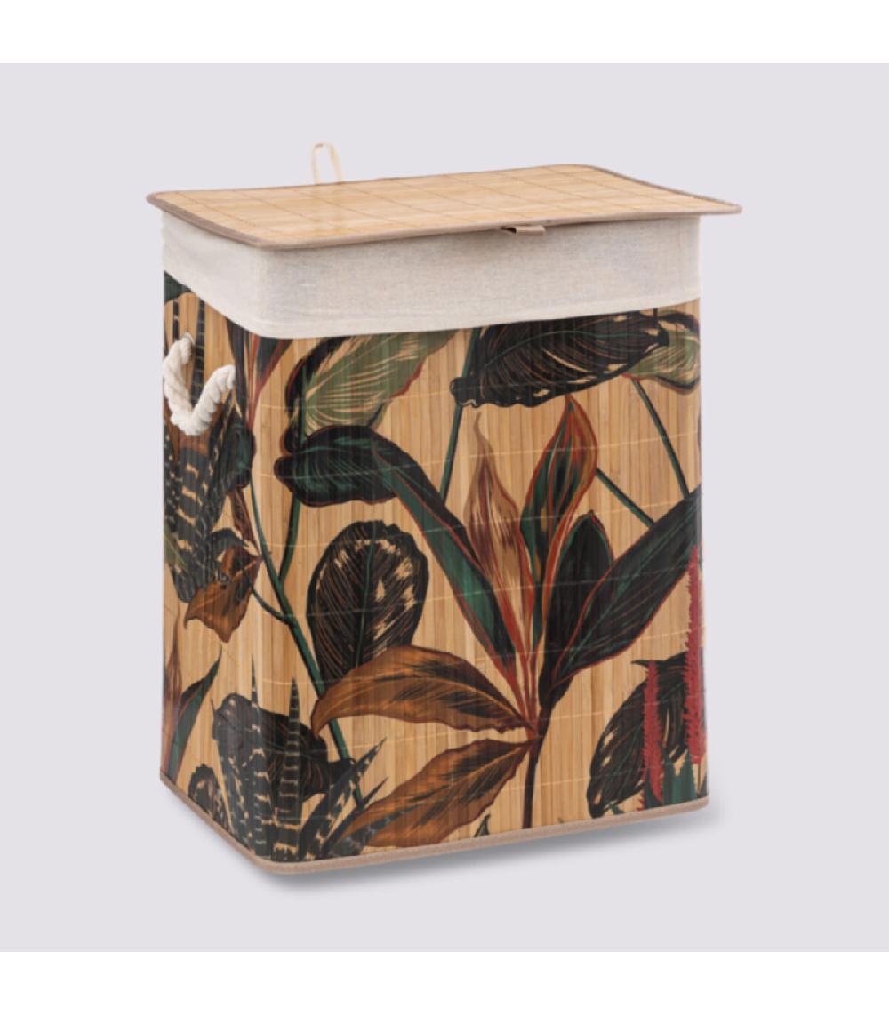 Wadiga Panier à Linge En Bambou Feuillage Exotique - 60L