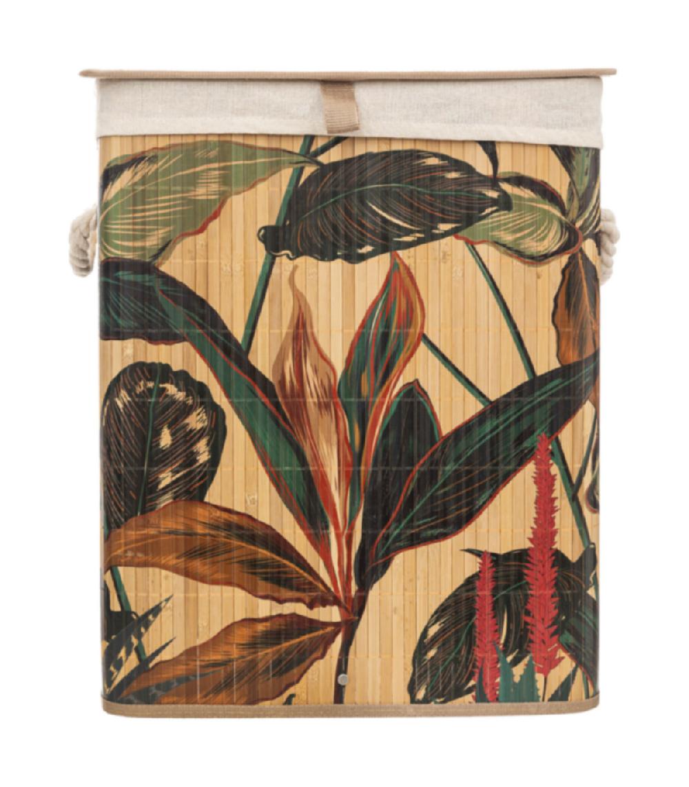 wadiga Panier à linge en bambou feuillage exotique - 60L