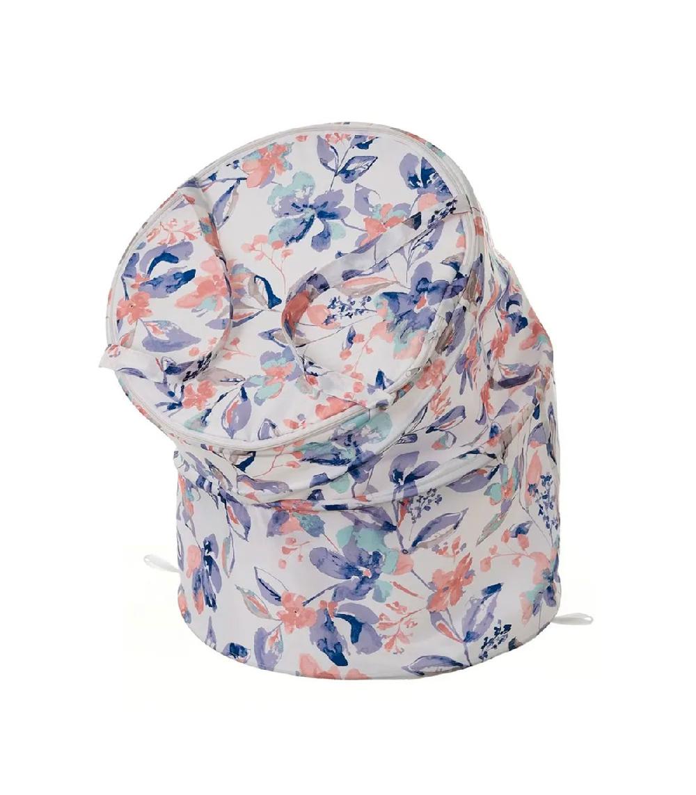 Wadiga Panier à Linge En Polyester Blanc Rose Et Bleu Floral