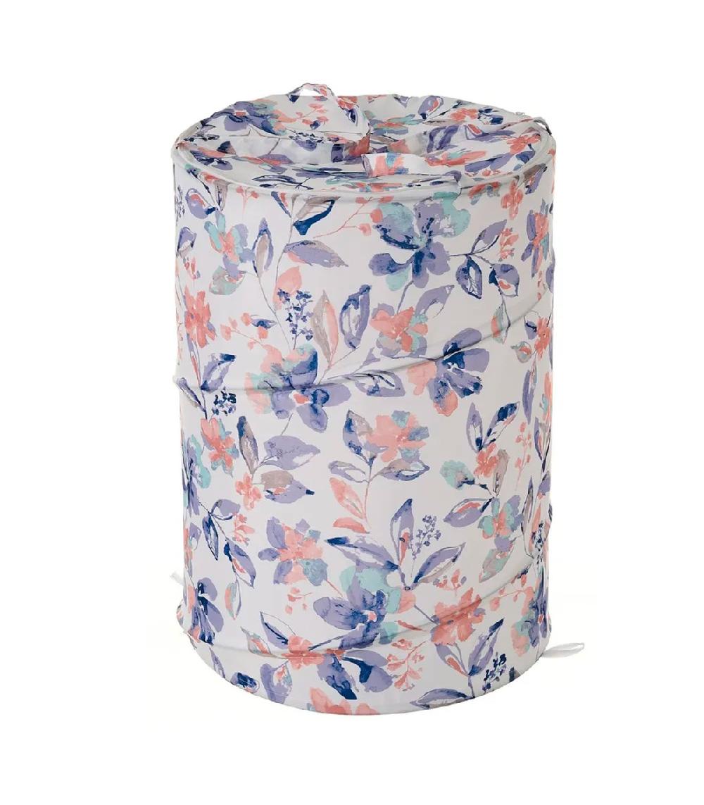 wadiga Panier à linge en polyester blanc rose et bleu floral