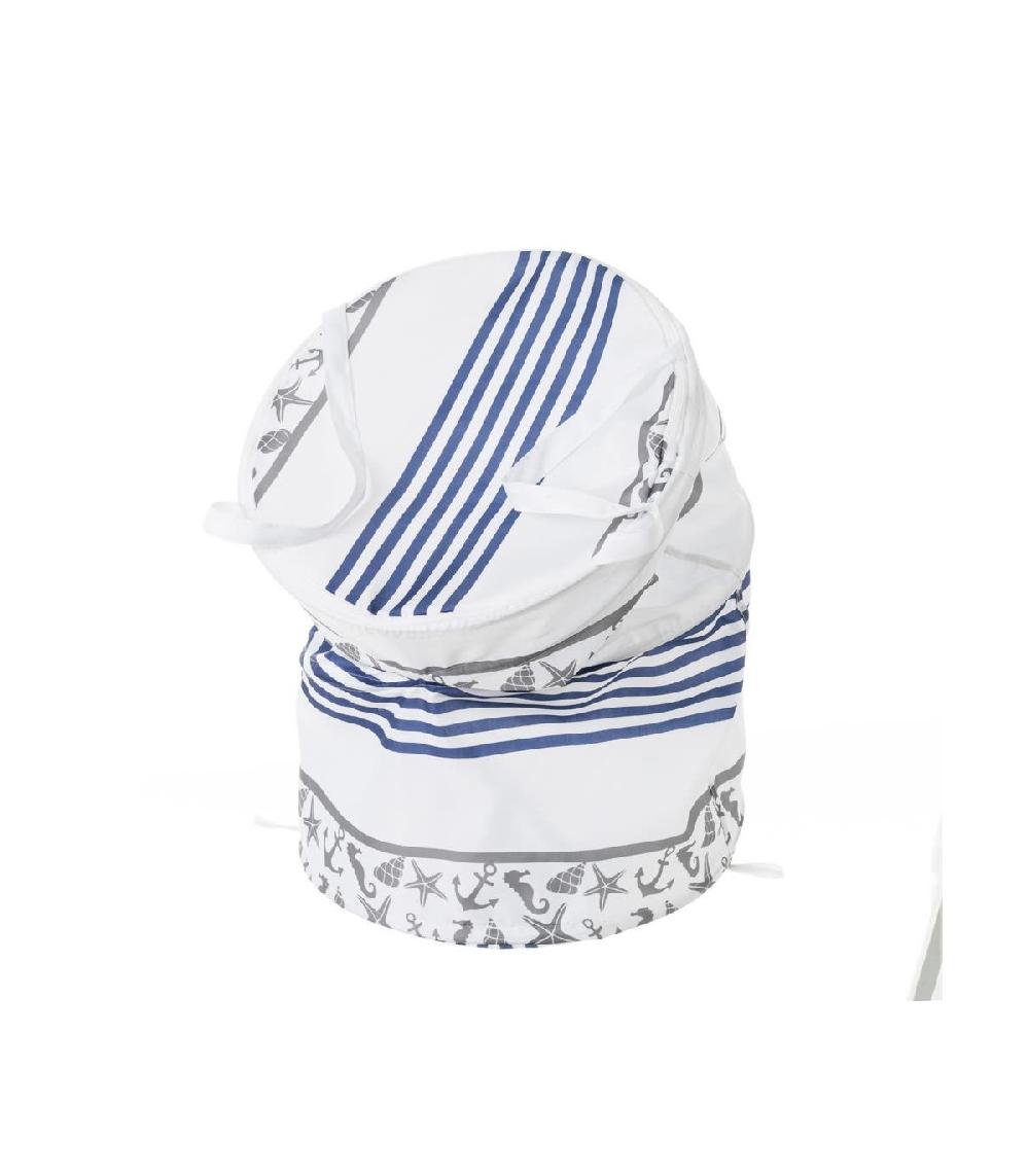 Wadiga Panier à Linge En Polyester Bleu Et Blanc Coquillages
