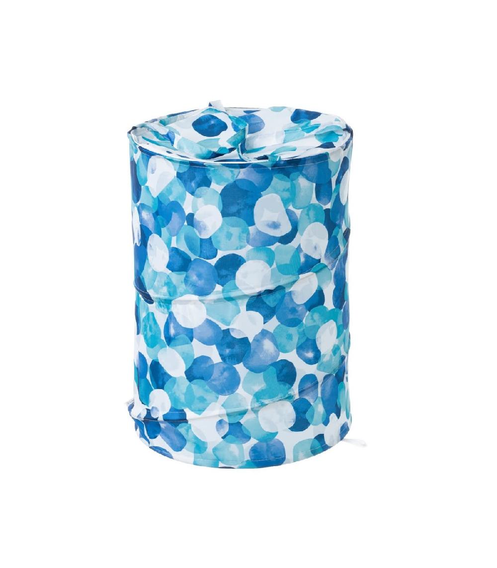 wadiga Panier à linge en polyester bleu et blanc pétales