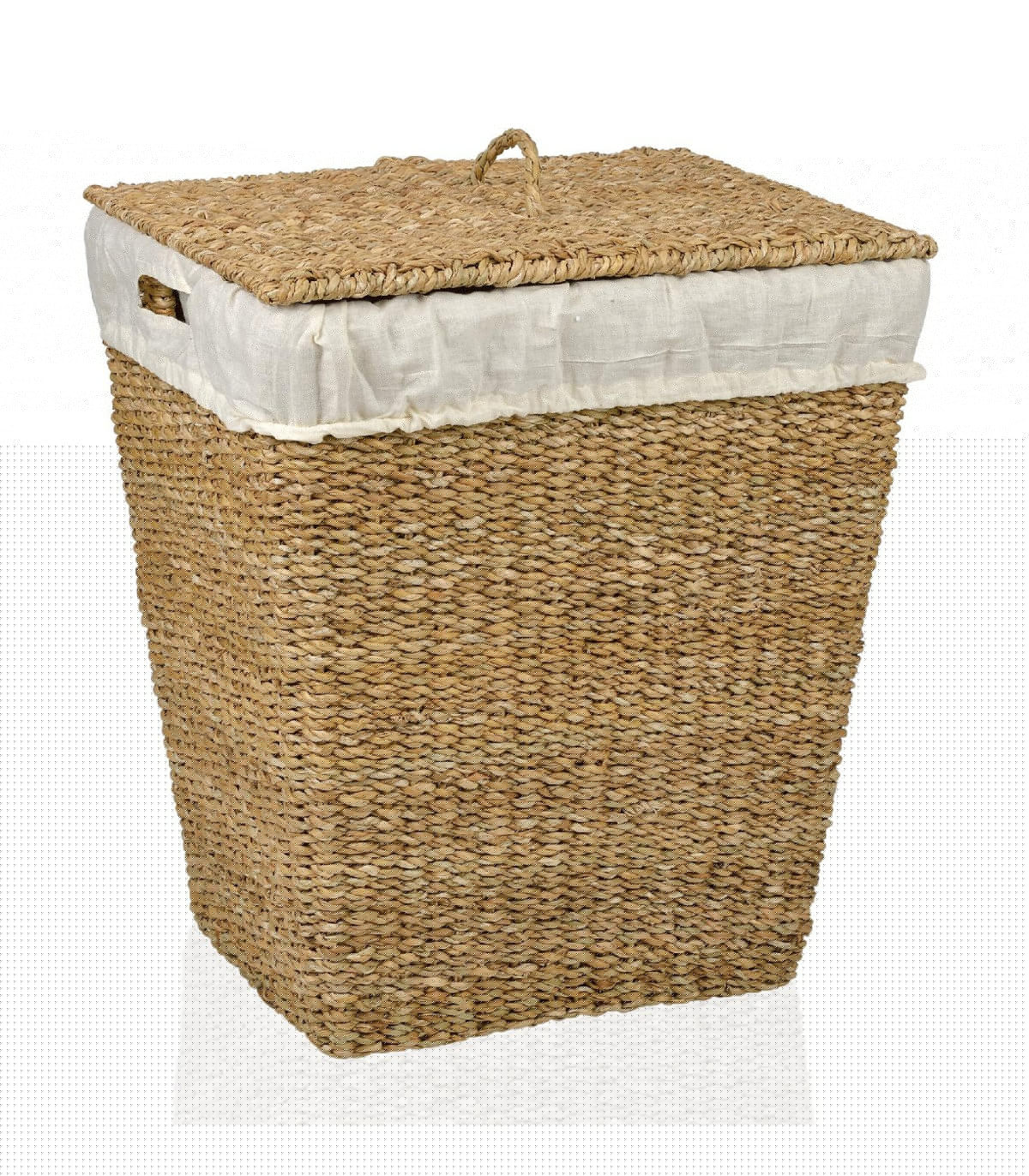 wadiga Panier à Linge Rectangulaire en Rotin et Intérieur en Lin