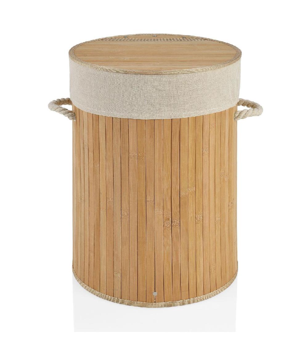 wadiga Panier à Linge Rond Bambou Poignées Corde Intérieur Amovible Beige