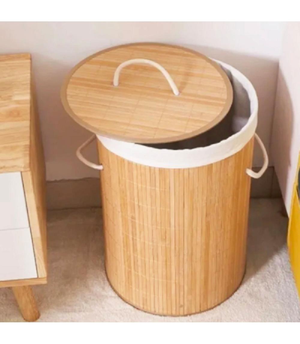 Wadiga Panier à Linge Rond En Bambou Et Intérieur Amovible En Tissu 48L
