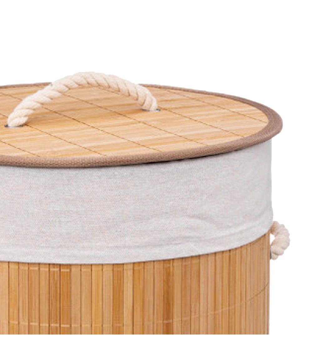 Wadiga Panier à Linge Rond En Bambou Et Intérieur Amovible En Tissu 48L