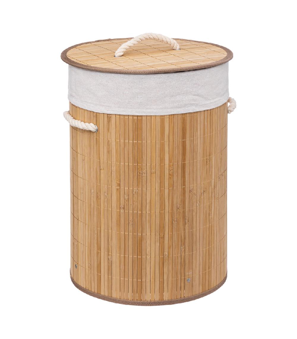 wadiga Panier à linge rond en bambou et intérieur amovible en tissu - 48L