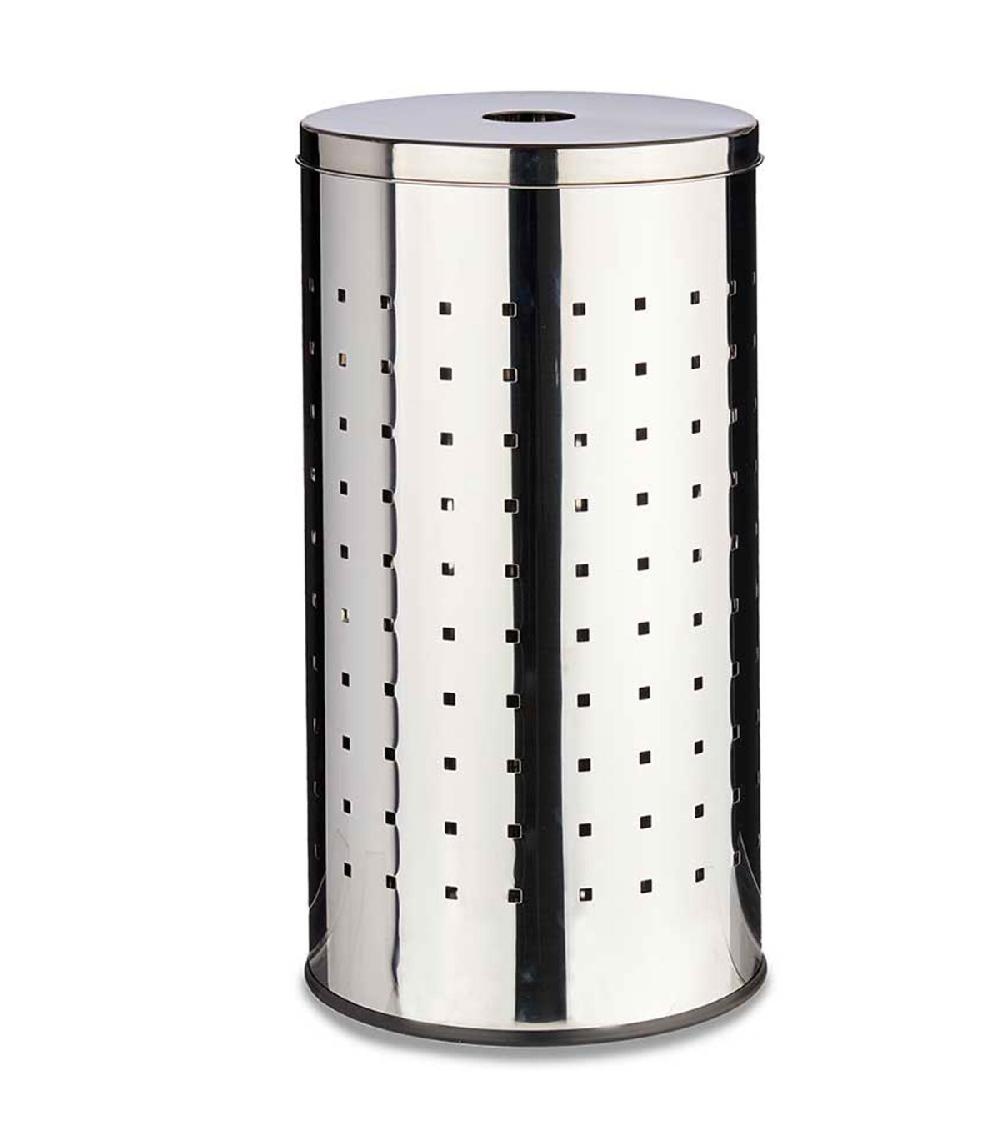 wadiga Panier à linge rond en métal argenté avec couvercle 30x30x55cm