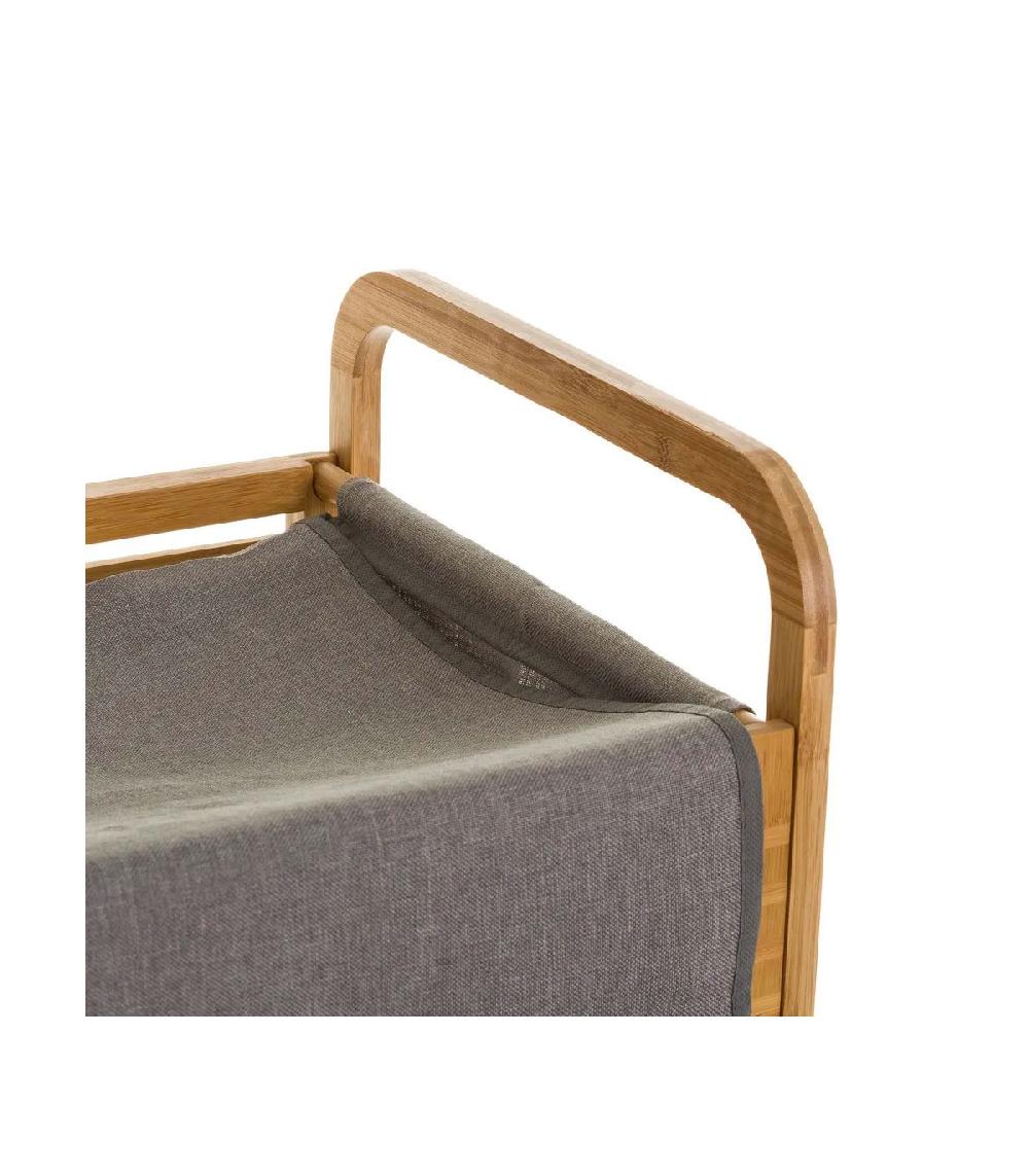 Wadiga Panier à Linge Tissu Gris Et Bambou - 40.5x35x60.5cm