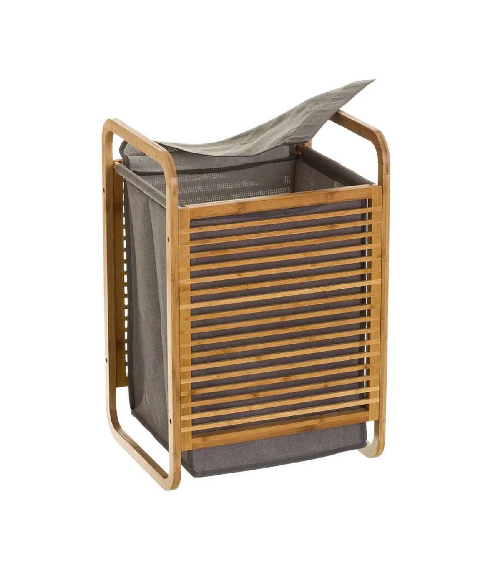 Wadiga Panier à Linge Tissu Gris Et Bambou - 40.5x35x60.5cm