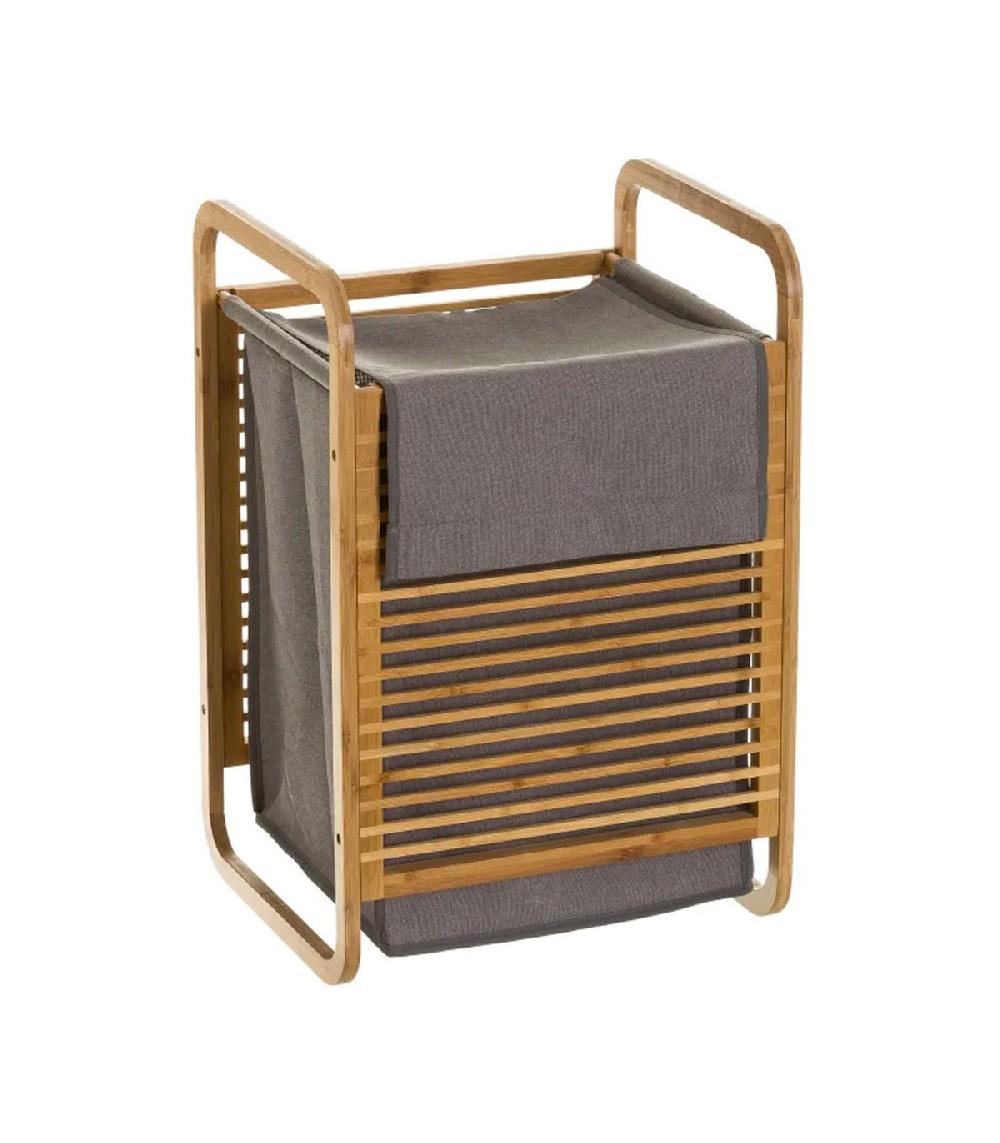 wadiga Panier à linge tissu gris et bambou - 40.5x35x60.5cm