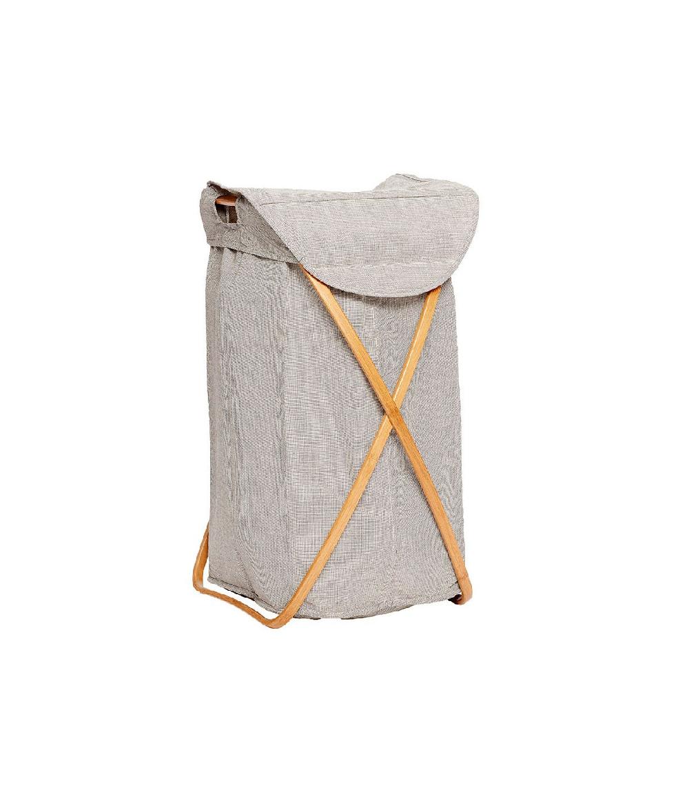 wadiga Panier à Linge Tissu Gris et Structure en Bambou
