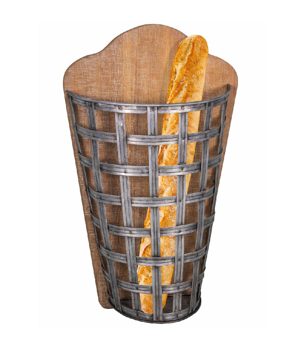 Wadiga Panier à Pain Mural Effet Bois Et Zinc 29.5x13.5x48cm