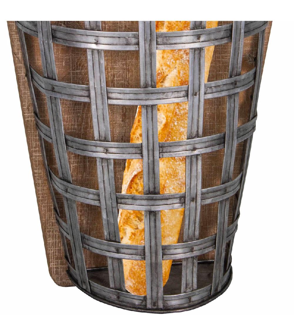 Wadiga Panier à Pain Mural Effet Bois Et Zinc 29.5x13.5x48cm
