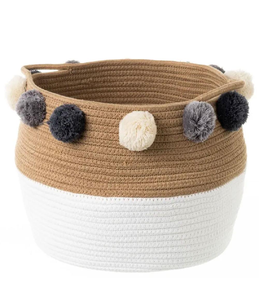 wadiga Panier de rangement chambre enfant tressé avec pompoms