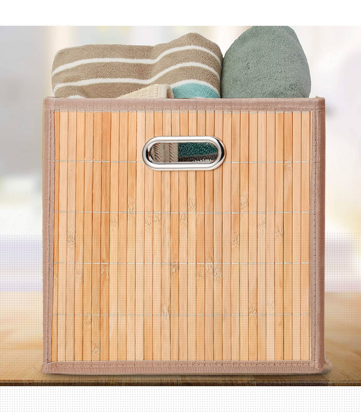 Wadiga Panier De Rangement Cube Tissu Et Bambou 31x31x31cm