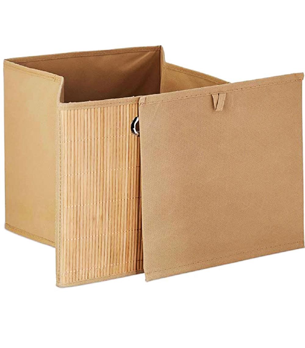 Wadiga Panier De Rangement Cube Tissu Et Bambou 31x31x31cm