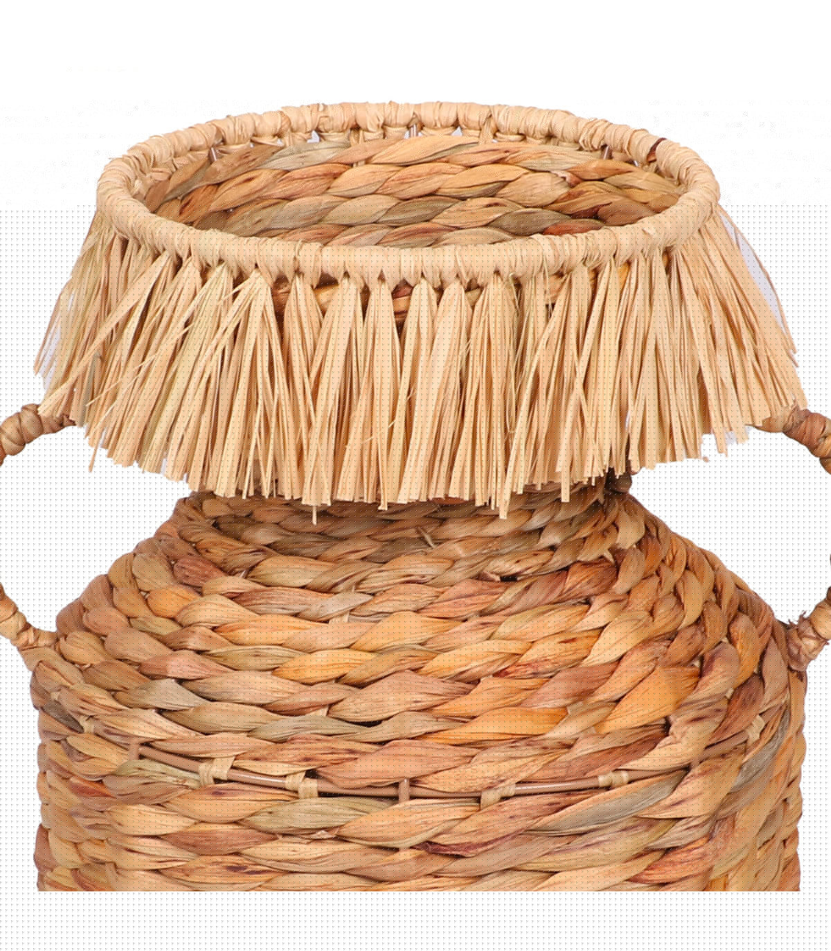 Wadiga Panier Déco Tressé En Jacinthe D'eau Avec Frange Et Anses - 22x22x30cm