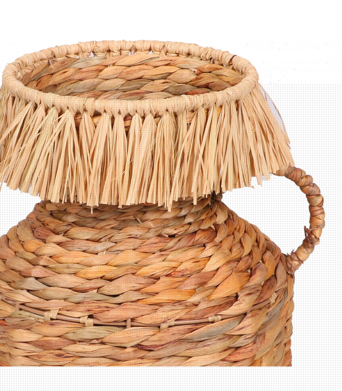 Wadiga Panier Déco Tressé En Jacinthe D'eau Avec Frange Et Anses - 22x22x30cm