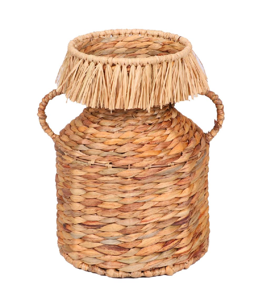 wadiga Panier déco tressé en jacinthe d'eau avec frange et anses - 22x22x30cm