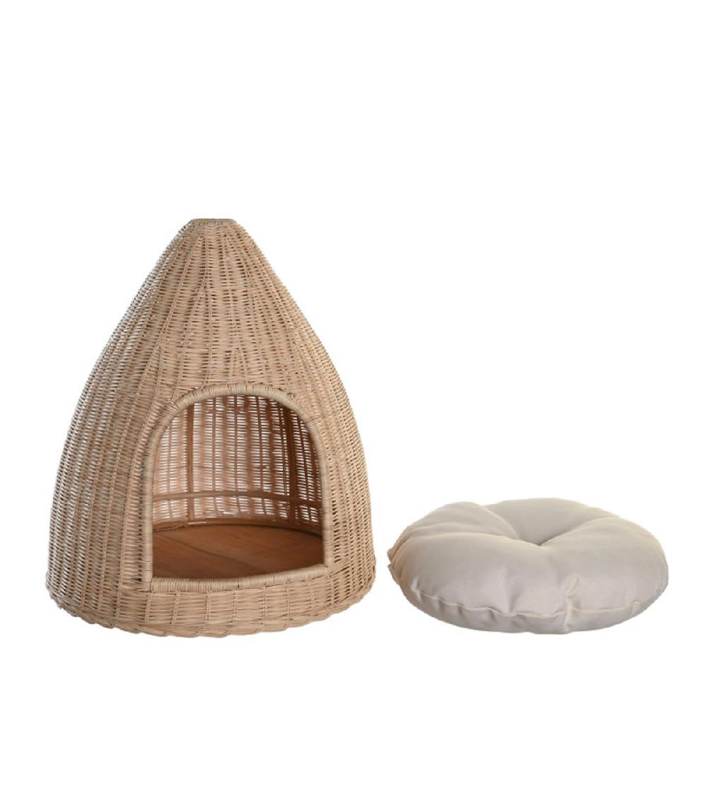 Wadiga Panier Niche Pour Petit Chien Ou Chat En Rotin Tressé 45x45x57cm