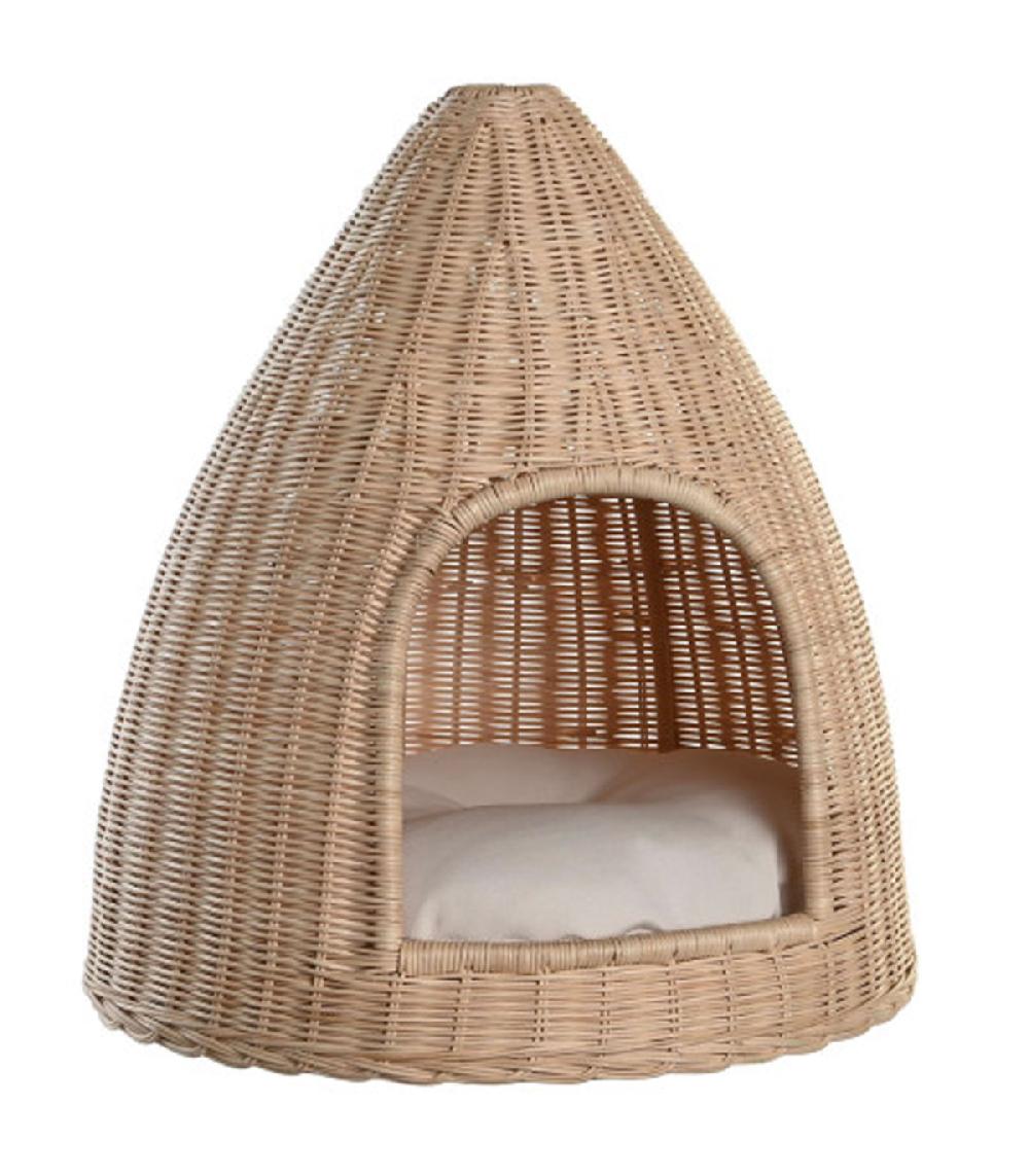 wadiga Panier niche pour petit chien ou chat en rotin tressé 45x45x57cm