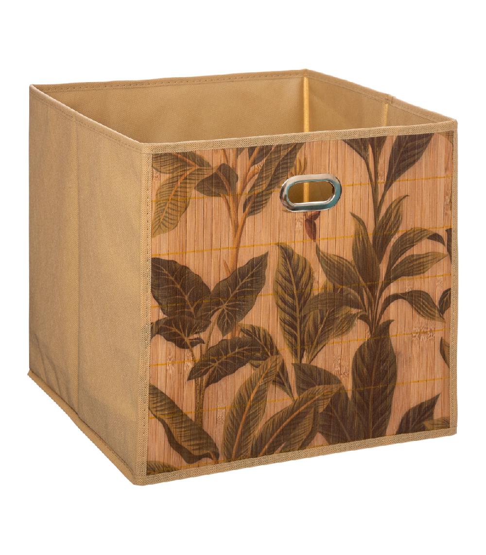 wadiga Panier rangement salle de bain bambou feuillage exotique - 31x31x31cm