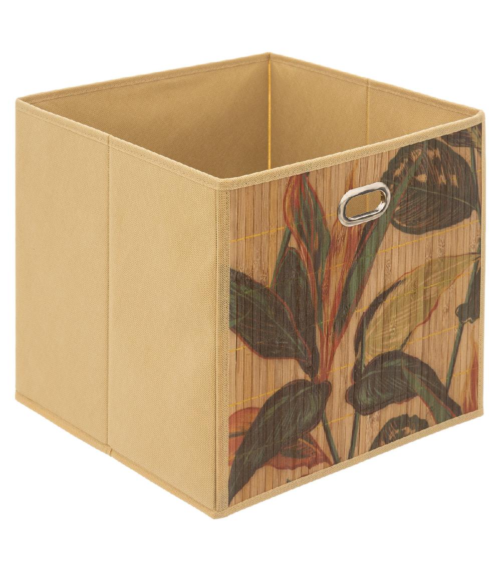 wadiga Panier rangement salle de bain bambou feuillage exotique - 31x31x31cm