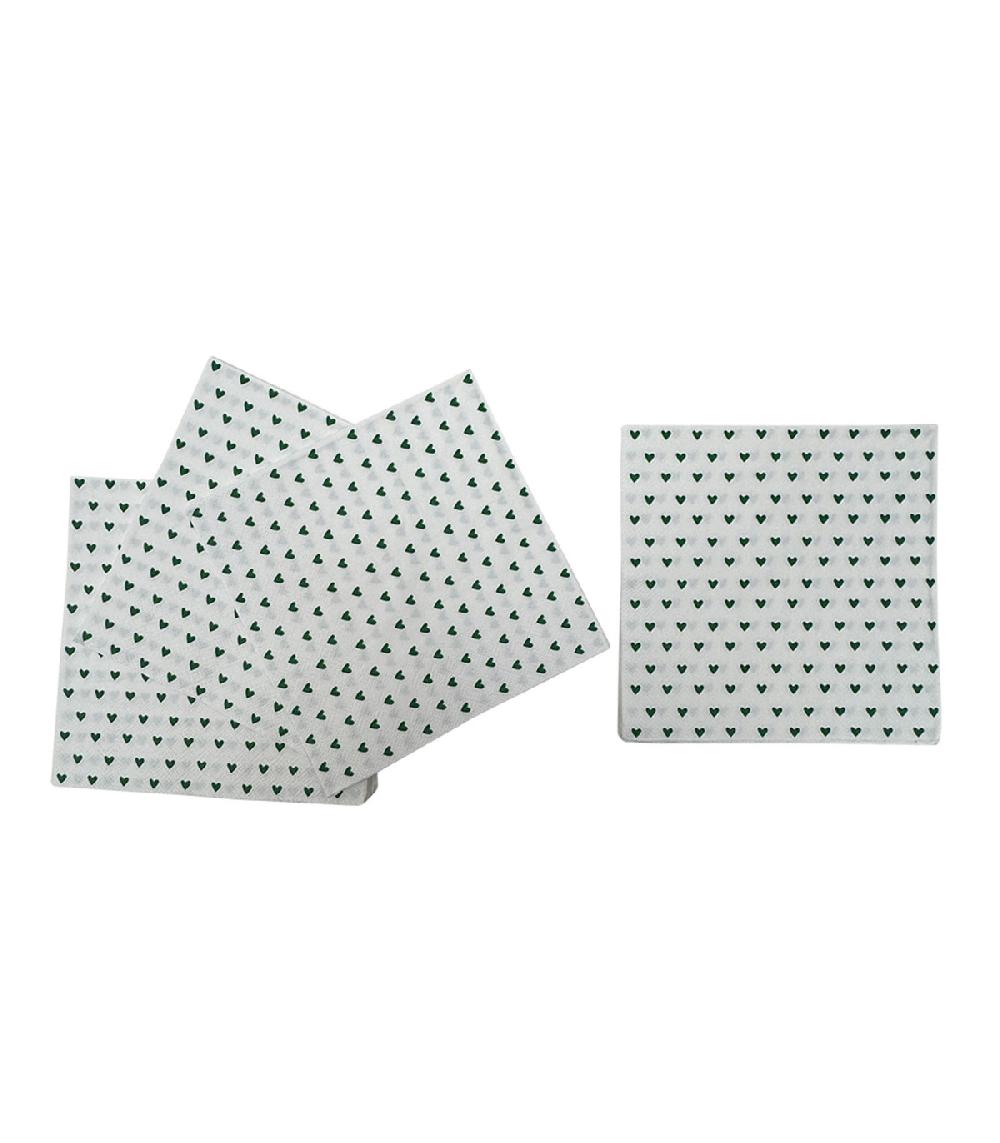 Wadiga Paquet De 20 Serviettes En Papier Coeurs Verts 33x33cm